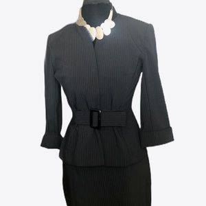 T. Milano 2pc Pinstriped Pleated Skirt Black Suit